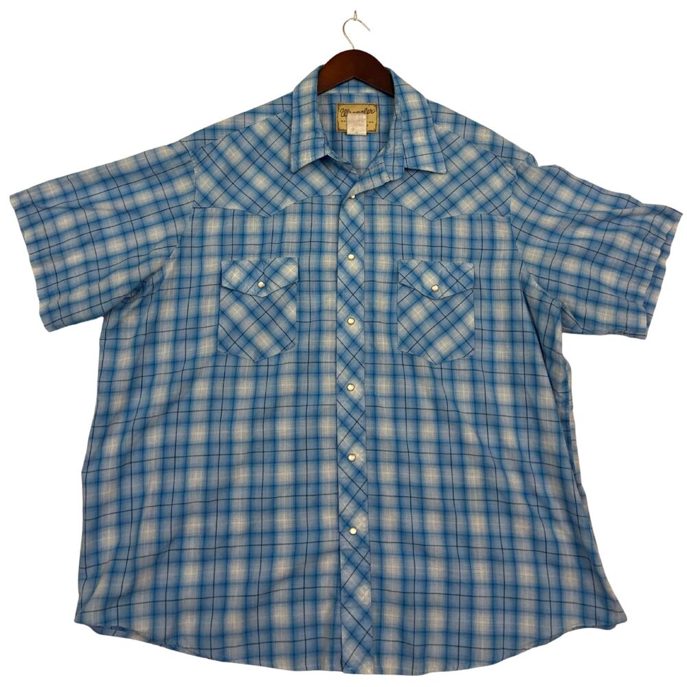 Wrangler Western Snap Shirt Mens Blue Plaid Short Sleeve Pearl Snap Cowboy 2XL